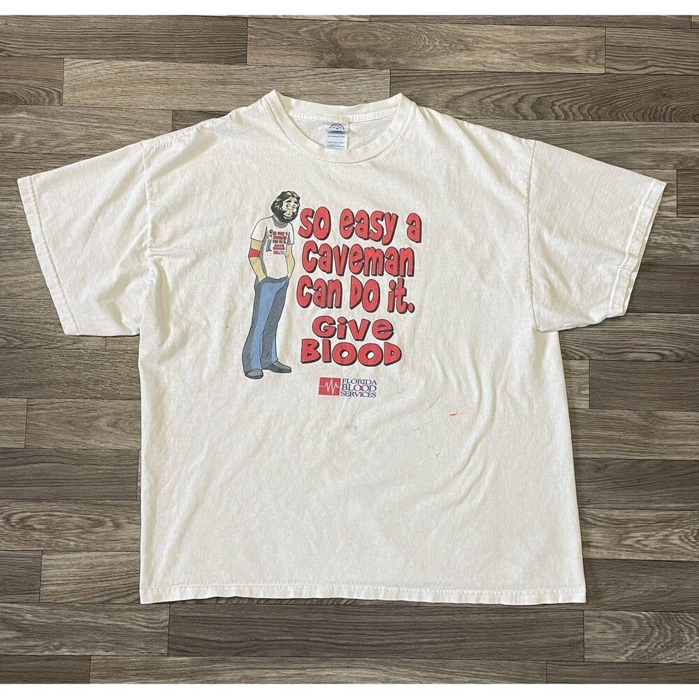 Vintage Delta American Red Cross Donate Blood Shirt Men’s XL Caveman Could Do It